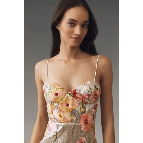 Mac Duggal NWT  Floral Appliqué Sequin Bustier Gown Silver & Pink Size 4 - Image 6