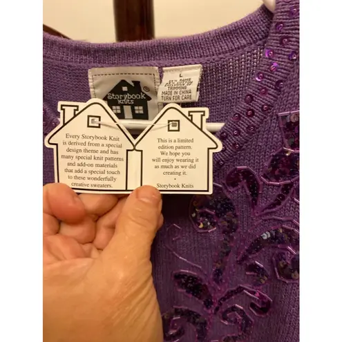 Storybook Vintage Knits purple sequin and beaded zip front sweater size L Size L