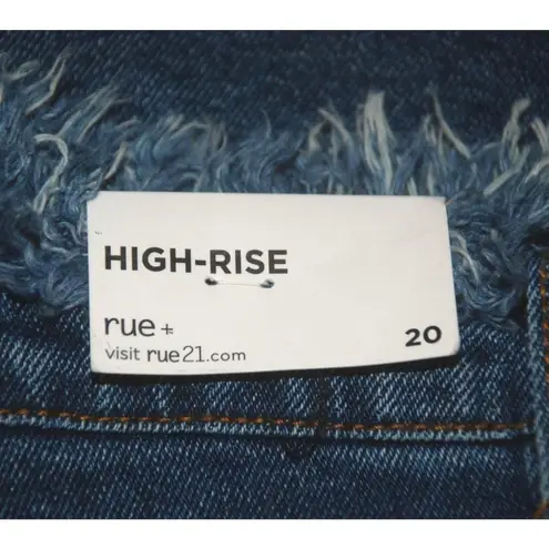 NWT Rue + High Rise Festival Shortie Jean Shorts Size 20 Lace Front Raw Edge Hem Blue