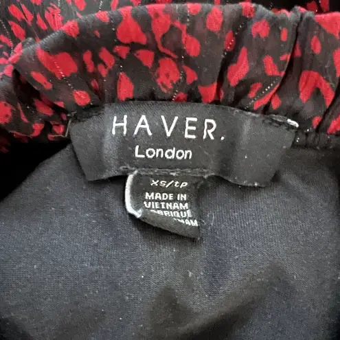 Haver London Shirt Womens XS Red Cheetah Print Blouse Office Casual Versatile