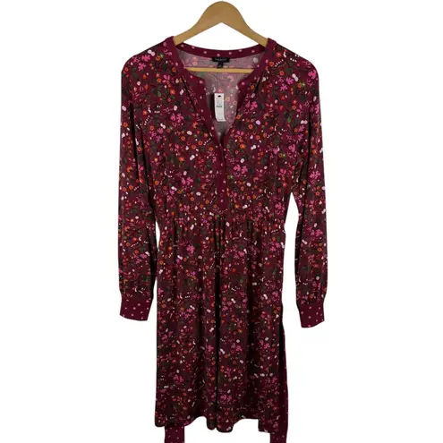 Talbots NWT  Floral Belted Midi Dress Burgundy Small Burgundy Stretch Comfy Chic