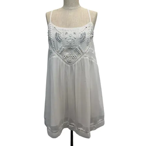 Lovers + Friends  Sz XS Sammi Mini Dress Embroidered Beaded Bling Babydoll Sheer