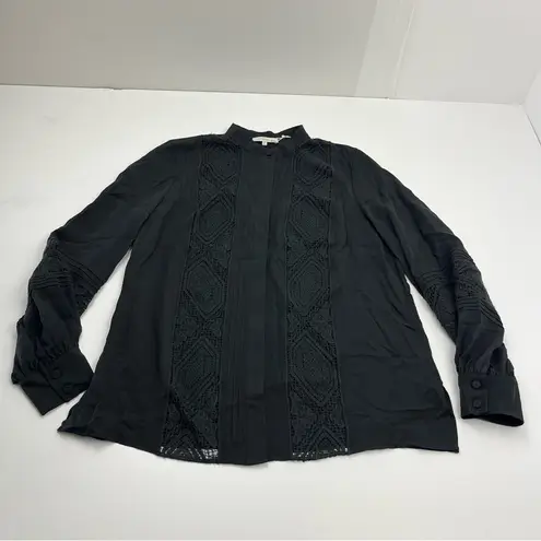 Lafayette 148 New York Boheme Lace Inset Silk Blouse Top Button Front Small