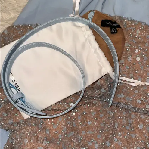 NEW NADINE MERABI Blue Misha Beaded Sequins Long Sleeve Wide Leg Jumpsuit sz 6