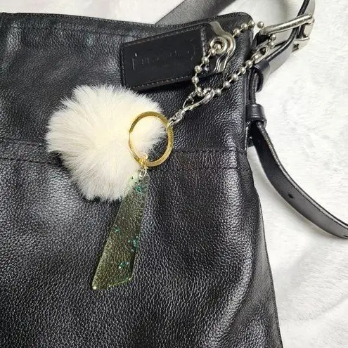 Beautiful Beacons Sparkly Green Resin Dangle and White Fluff Heart Purse Charm thumbnail 1