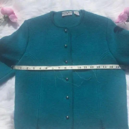 Carroll Reed 100% Wool Teal Button Down Cardigan Blue Size 8