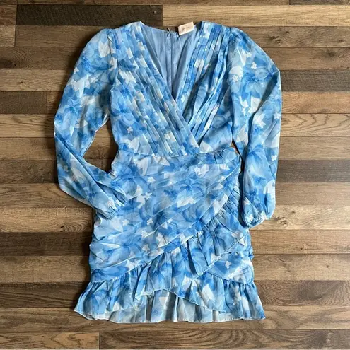 Showpo blue white ruched print mini dress 2