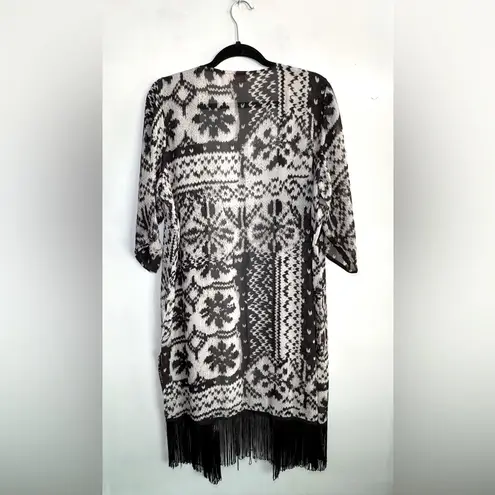 Butterfly by Matthew Williamson Open Front Caftan Kaftan Fringe Boho Size M Black Size M