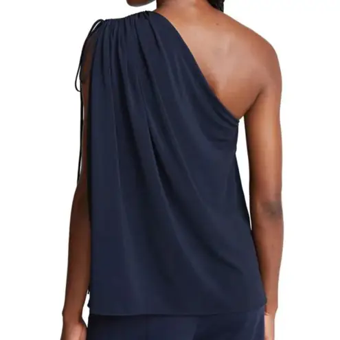 Halston Heritage Halston Nathalie Jersey Draped One Shoulder Navy Top XL