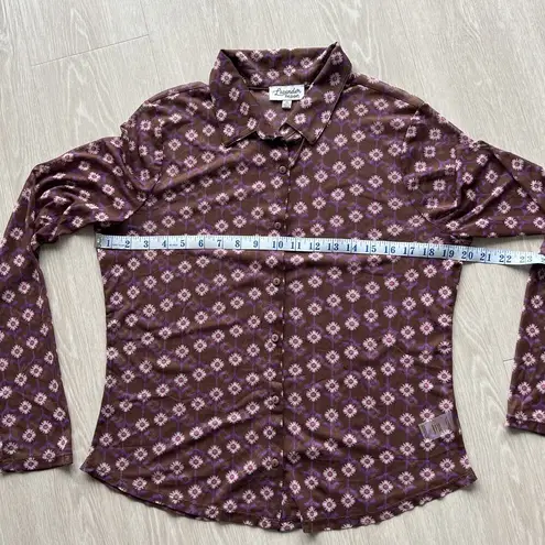Lavender Moon Shirt Womens XL Sheer Mesh Floral Print Long Sleeve Retro Preppy Brown