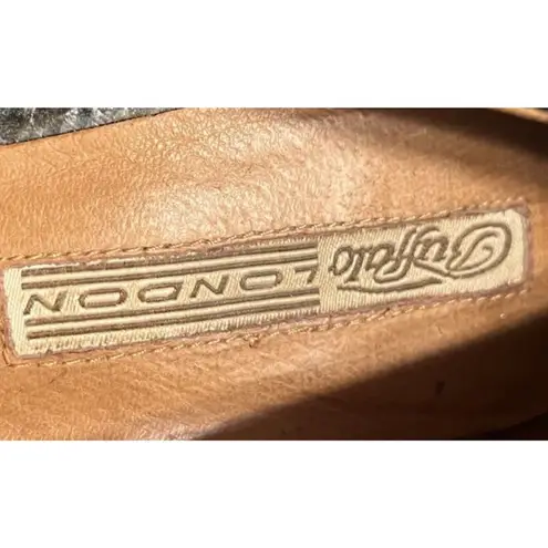 Buffalo London Teal Black Embossed Snakeskin Platform Heels Pumps Size 10 Green