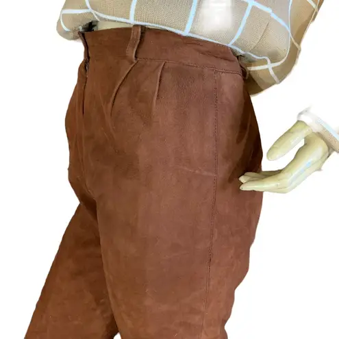 VINTAGE 1980'S SIENNA BROWN ARTISAN WEAR SUEDE PLEATED TROUSERS (XS)
