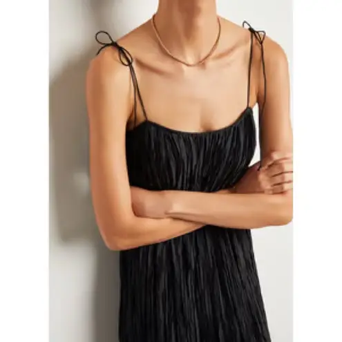 Ulla Johnson Orla Tie Strap Crinkle Satin Midi Dress in Noir NwT 12