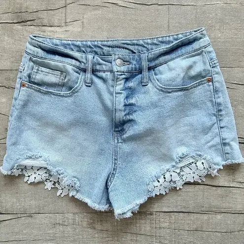 Wild Fable Light Wash High Rise Short Denim Lace Cut Out Festival Retro Shorts 8