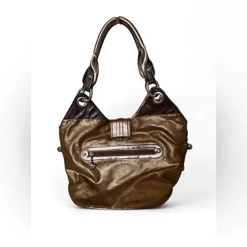 Kathy Van Zeeland  Metallic Hobo Shoulder Bag – Bronze/Brown Leopard Lining Y2K