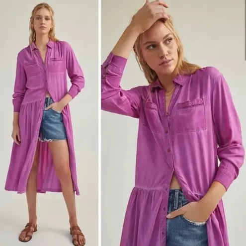 Anthropologie  Pilcro Raspberry Kimberly Maxi Dress long sleeve button front XS