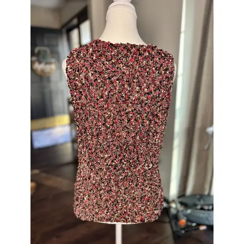 Austin Reed Sleeveless Sweater Rag Knit Top L Red Holiday's Silk Blend Size L