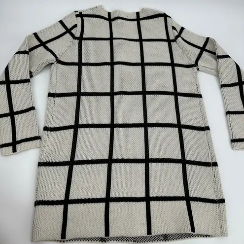 Escio Cardigan Sweater Womens M Toggle Button Windowpane Plaid Ivory Black NEW Multiple Size M