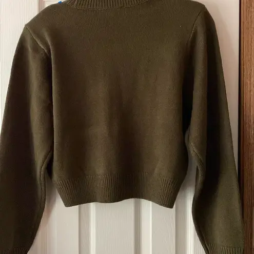 We Wore What Cropped Sweater shoulder pads olive green small oversized like new