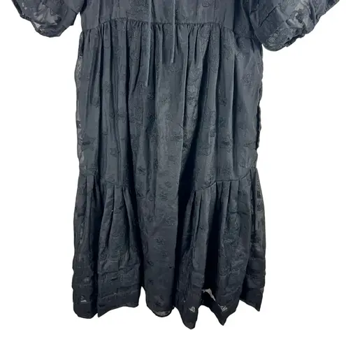 Hofmann Copenhagen Isabella Black Floral Lace Midi Dress Square Neck Puff Sleeve Size 4