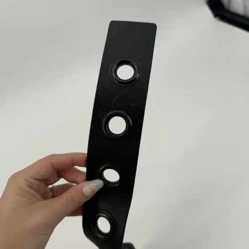 Unbranded Womens Leather Black Chunky Eyelet Belt Silver Size Medium Made in USA