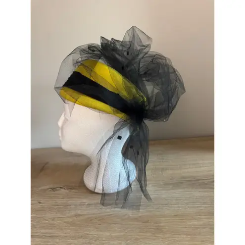Dorkin Yellow Pillbox Hat Black Ribbon Tulle Lecie Fascinator Derby Wedding Yellow
