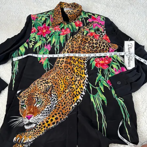Diane Gilman VTG NWT Cheetah Tropical L Blk Silk Sequins Flowers 90s Maximalist