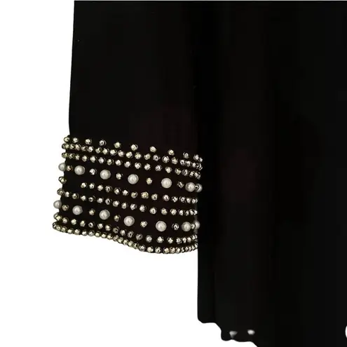 Annalee + Hope Women's Black Shift Dress M 3/4 Sleeve Beaded Cuffs Party