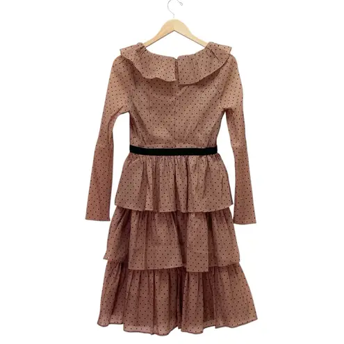 Rachel Parcell NWT Ruffle Tiered Midi Dress Brown Black Polka Dot Chiffon Size 4