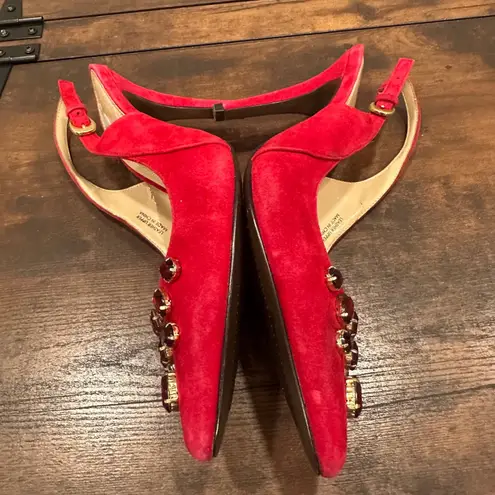 Ellen Tracy Women Red Suede Embellished Slingback Heels Pumps Size 7.5
