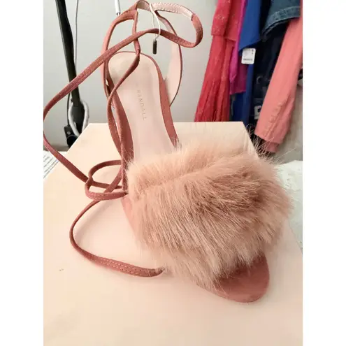 Loeffler Randall  Nicolette Faux Fur-trim Suede Block-heel Sandals in Dusty Rose