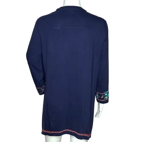 Coldwater Creek Sweater Women Small Navy Blue Embroider Floral Cardigan Bohemian