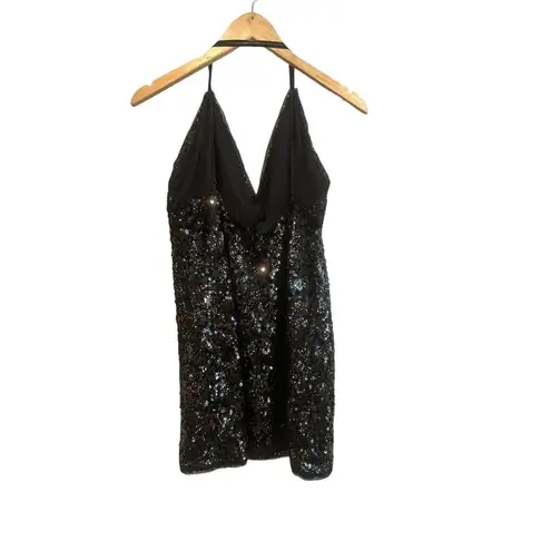 NBD NEW  Sloan Black with Gold Tone Sequin Mini Dress Spaghetti Straps Size XL