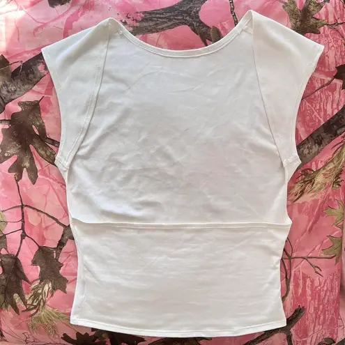 y2k white backless short sleeve top