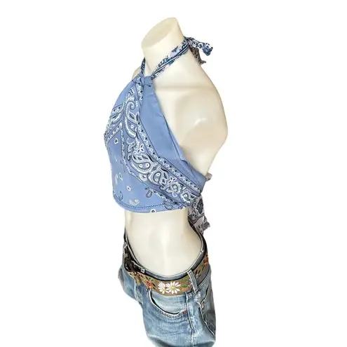 Bandana Halter Top Crop One Size Festival Western Blue Handcrafted Unique NEW