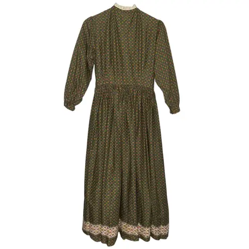 Handmade Vintage Prairie Dress Bonnet w Lace Eyelet Detailing Long Sleeve Floral