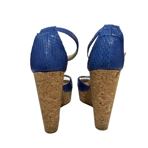 Jimmy Choo Women's Pela Blue Python Leather Cork Wedge Sandals size 38