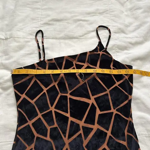 Y2K paper tag Brown black giraffe burnout maxi dress asymmetrical neckline Size M
