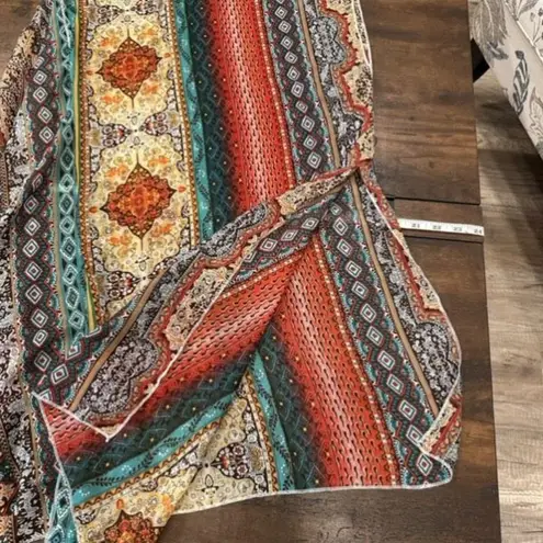 Unbranded Womens Floral Geometric Print Open Front Kimono Multicolor One Size Red Size undefined