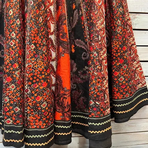 Vintage Mix Nouveau 100% Cotton Boho Patchwork Paisley Midi Skirt Red Black M Orange Size M