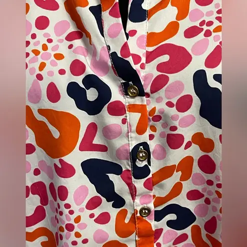 Buckhead Betties Womens Long Sleeve Shirt Blouse V Neck Orange Pink Navy Sz L