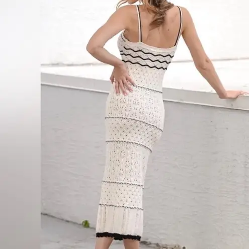 Olive & Oak Cream and Black Boho Crotchet Maxi Dress Lined XS