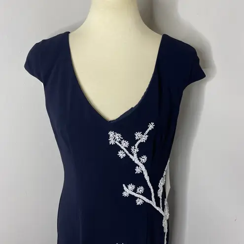 NWT Theia Black‎ Cap Sleeve Maxi Beaded Evening Dress Sz 10 Black