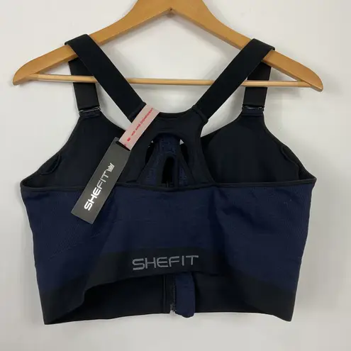 SHEFIT 6Luxe Low Impact Navy Blue Sports Bra Adjustable Zip Front Activewear Size 48 F / DDD