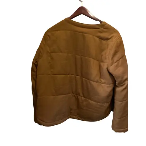 Gentle Fawn Women's Quilted Jacket - Open Front, Collarless, Casual, Brown - L