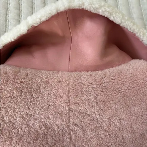 In See Pink and White Teddy Sherpa Jacket with Leather Accents Size 38