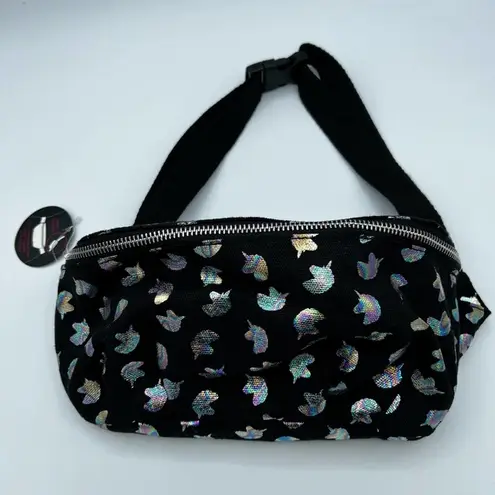 Black Iridescent Unicorn Print Adjustable Strap Belt Bag