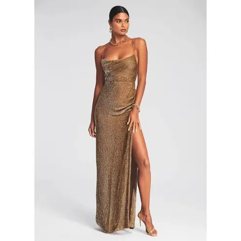 Retrofête Katya Sequin Dress in Bronze large New Womens Long Maxi Gown Brown