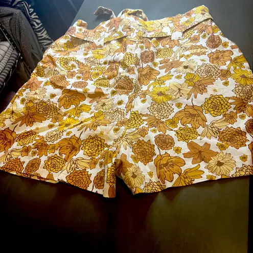 C&C California Yellow and Brown Bermudas with Retro Tie-Dye