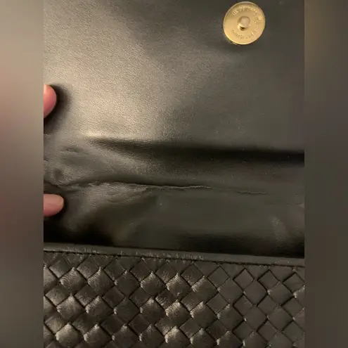 Vintage Ganson Y2K 90s Charcoal Woven Leather Handbag Crossbody Dark Gray Black